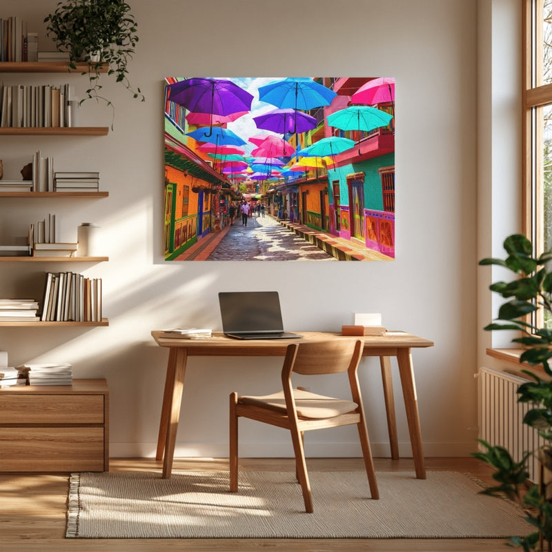 Medellín, Colombia | Guatapé Street Umbrella Alley | Original Series Gallery Canvas