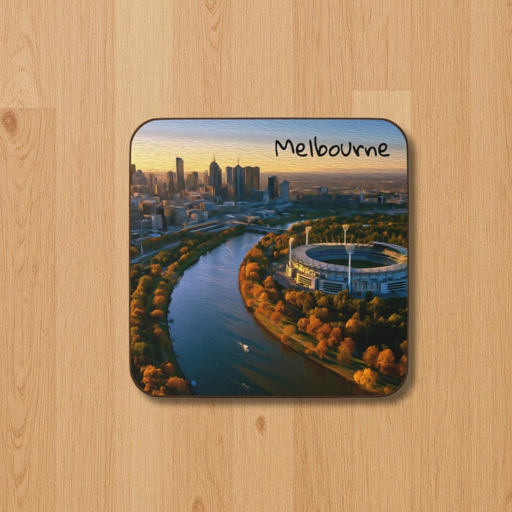 Melbourne, Australia | MCG River City Skyline | Original Series Hardboard Coaster