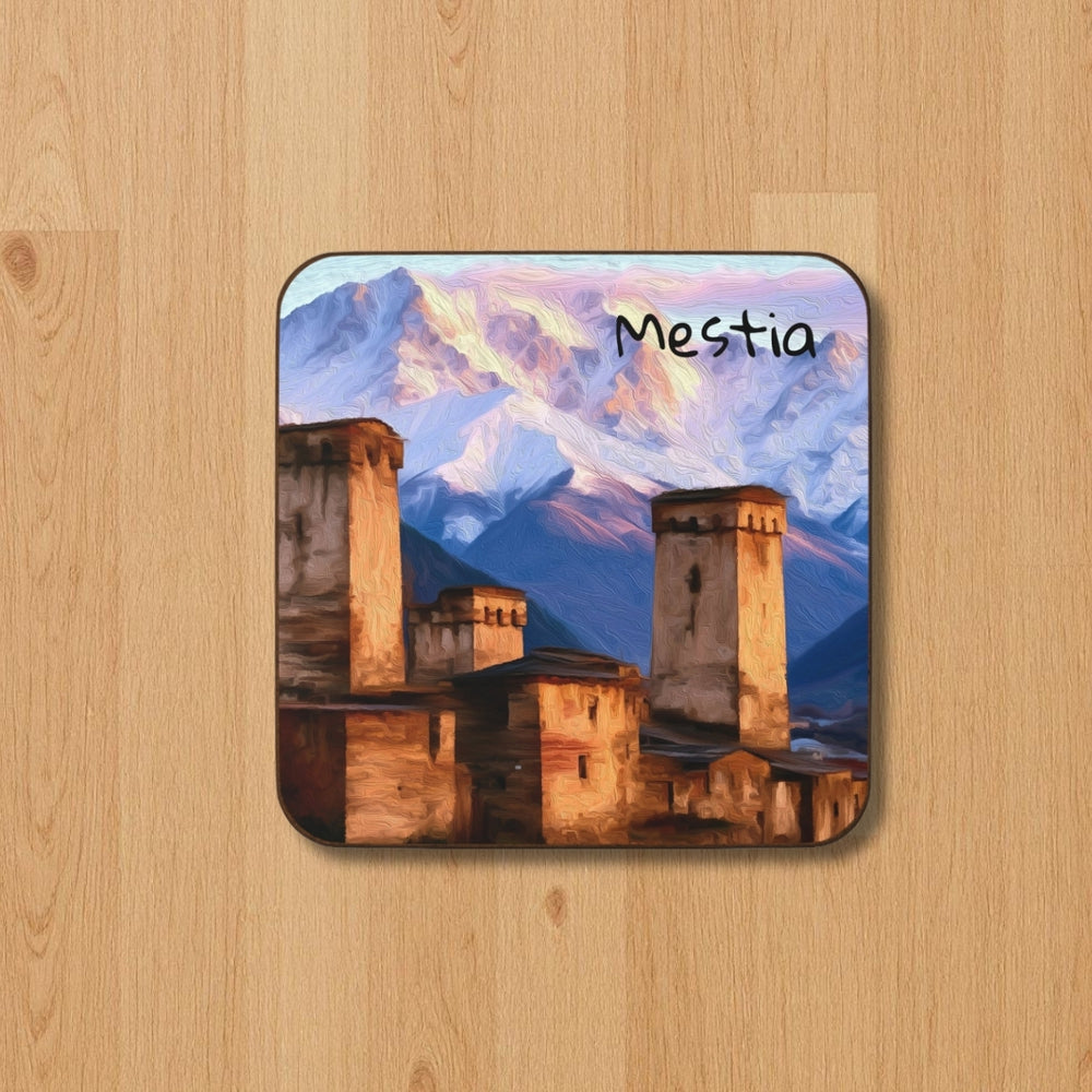 Mestia, Georgia | Svan Towers Mountain Village | Original Series Hardboard Coaster