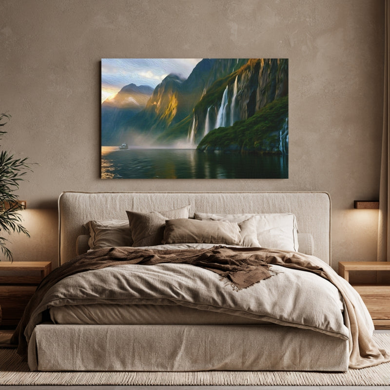 Fjord Waterfalls at Sunset — Milford Sound, New Zealand, view 6