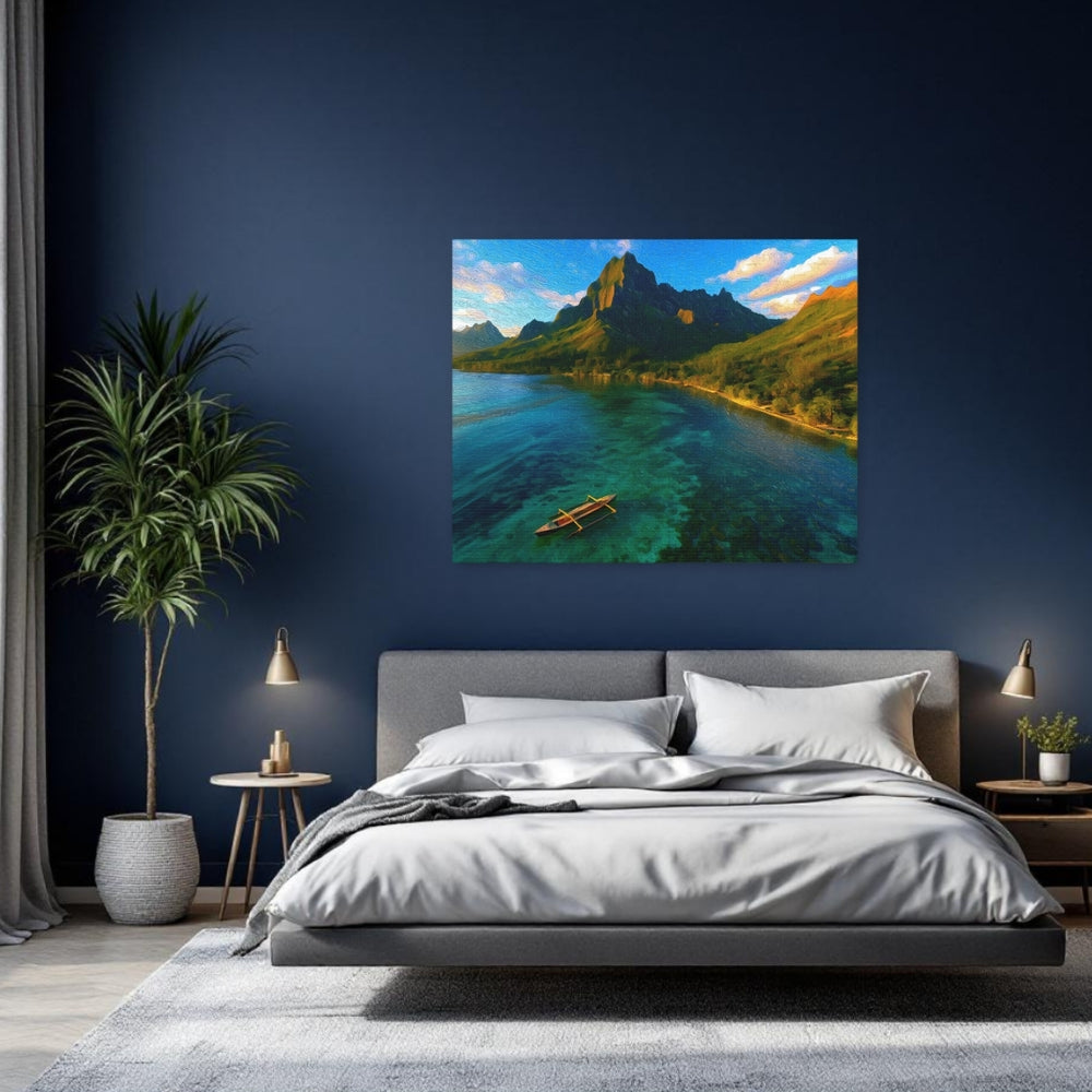 Moorea, French Polynesia | Tropical Lagoon Mountain Vista | Original Series Gallery Canvas detail