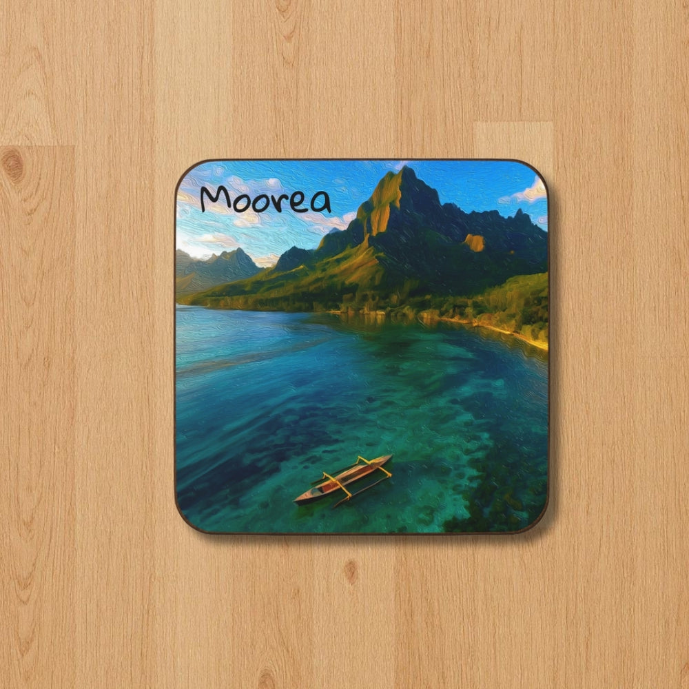 Moorea, French Polynesia | Tropical Lagoon Mountain Vista | Original Series Hardboard Coaster
