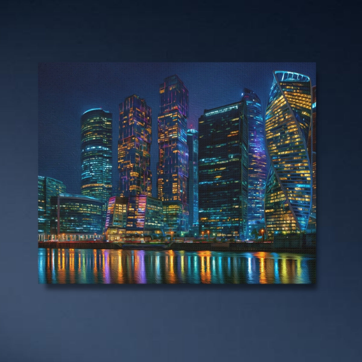 Moscow City MIBC Night Reflection — Moscow, Russia, close-up detail