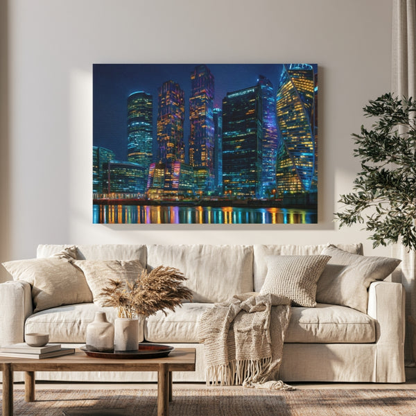 Moscow, Russia | Moscow City MIBC Night Reflection | Original Series Gallery Canvas