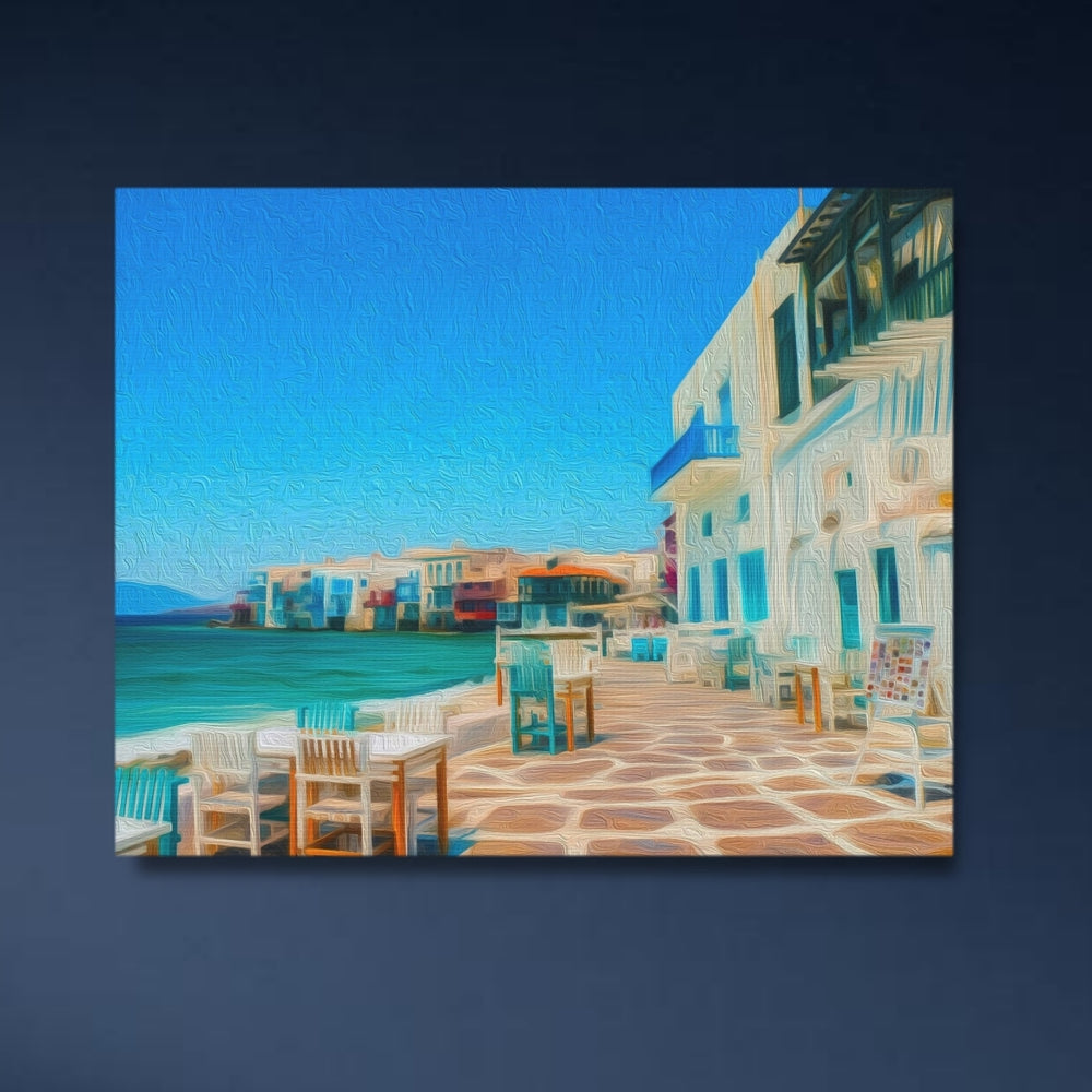 Mykonos, Greece | Little Venice Waterfront Cafe | Original Series Gallery Canvas detail