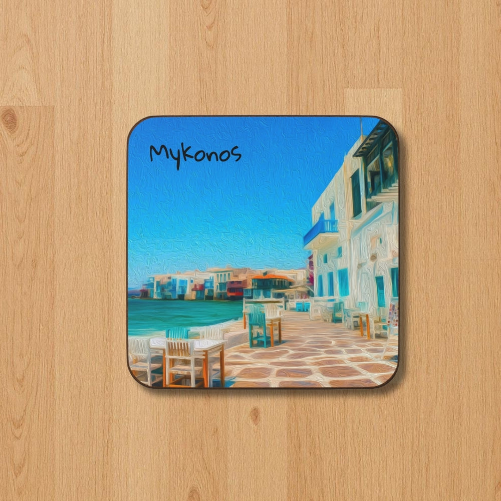Mykonos, Greece | Little Venice Waterfront Cafe | Original Series Hardboard Coaster