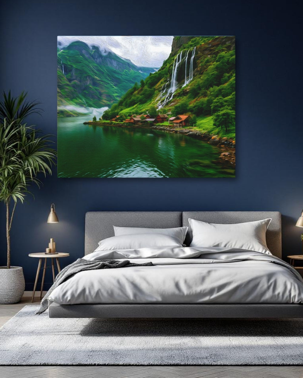 Nærøyfjord, Norway | Fjord Village Waterfall Vista | Original Series Gallery Canvas detail