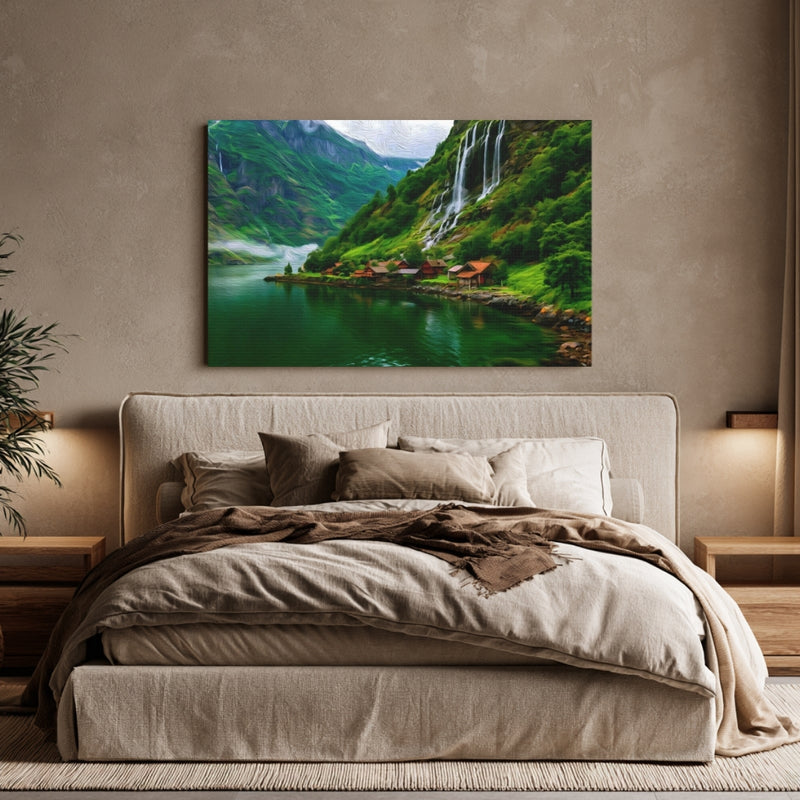 Fjord Village Waterfall Vista — Nærøyfjord, Norway, view 6