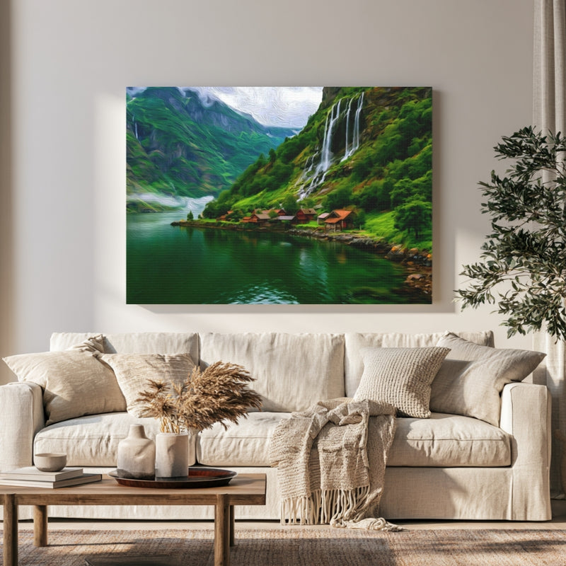 Fjord Village Waterfall Vista — Nærøyfjord, Norway, view 1