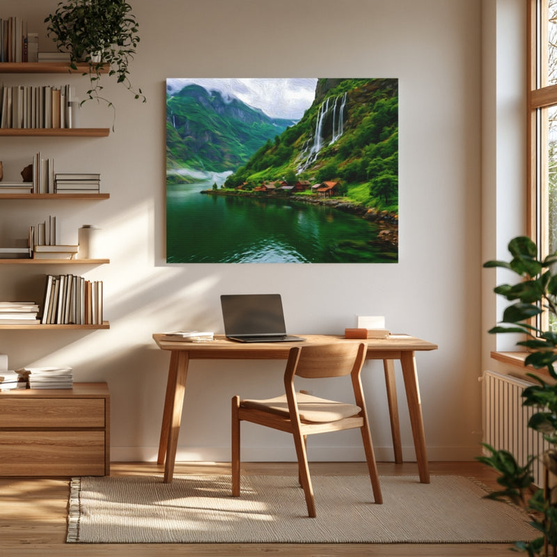 Fjord Village Waterfall Vista — Nærøyfjord, Norway, view 4