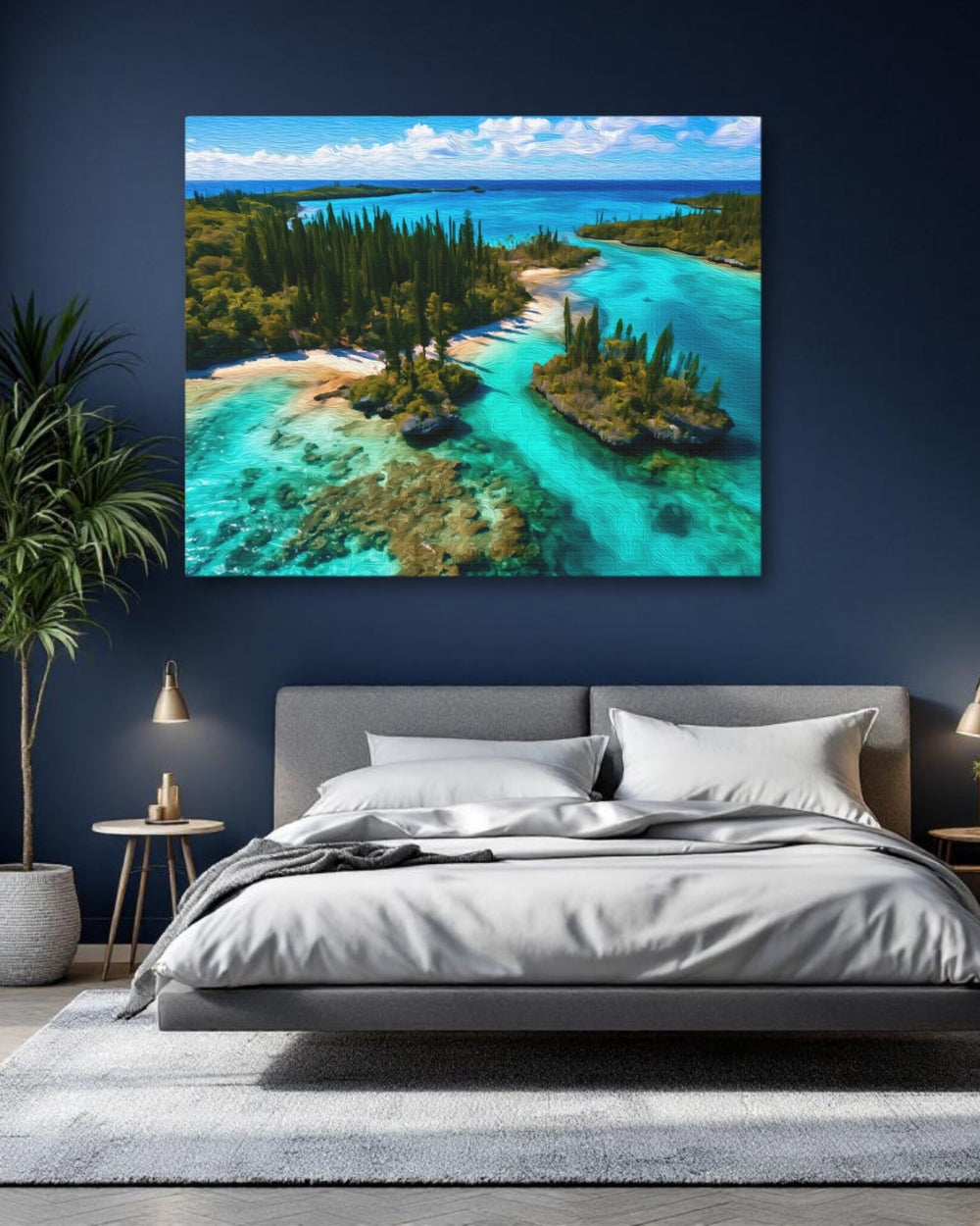 New Caledonia, France | Turquoise Lagoon Pine Shores | Original Series Gallery Canvas detail