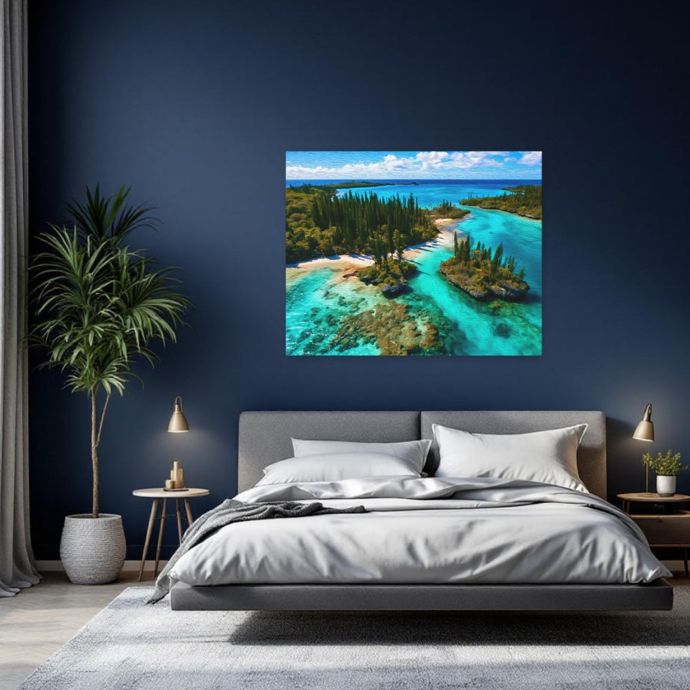 New Caledonia, France | Turquoise Lagoon Pine Shores | Original Series Gallery Canvas detail