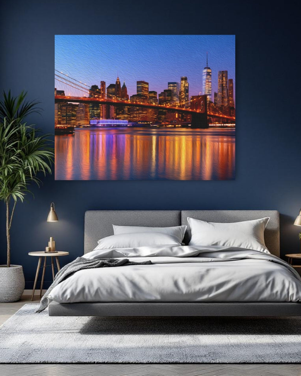 New York City, New York | Brooklyn Bridge Night Skyline | Original Series Gallery Canvas detail