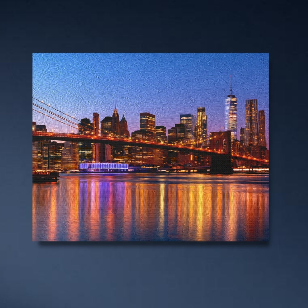 New York City, New York | Brooklyn Bridge Night Skyline | Original Series Gallery Canvas detail