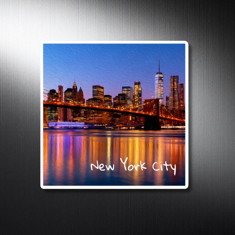 New York City, New York | Brooklyn Bridge Night Skyline | Original Series Decorative Magnet