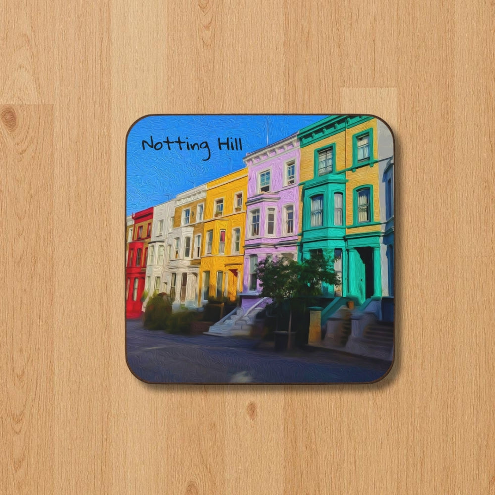 Notting Hill, London | Colorful Notting Hill Townhouses | Original Series Hardboard Coaster