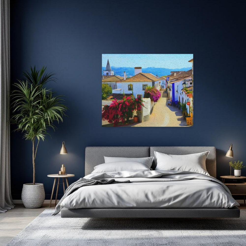 Obidos, Portugal | Medieval Village Cobblestone Street | Original Series Gallery Canvas detail