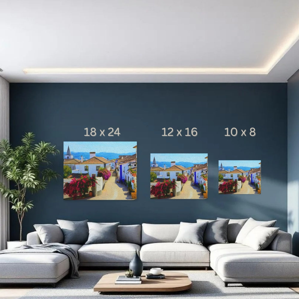 Obidos, Portugal | Medieval Village Cobblestone Street | Original Series Gallery Canvas detail