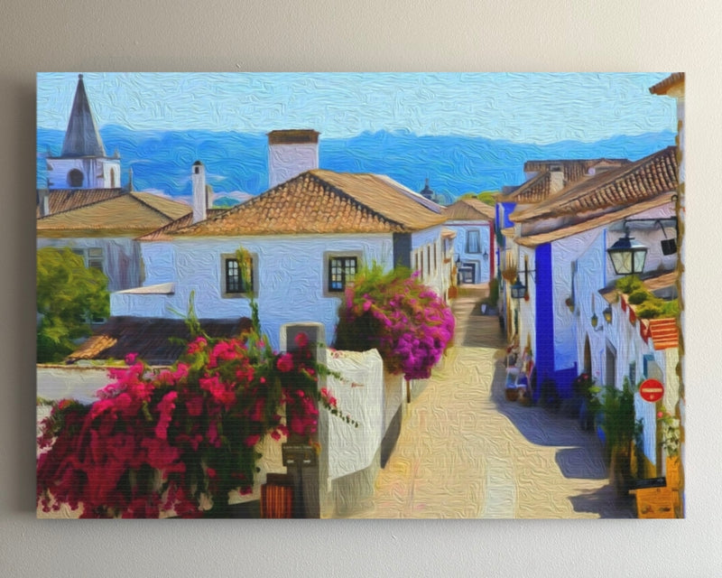 Medieval Village Cobblestone Street — Obidos, Portugal