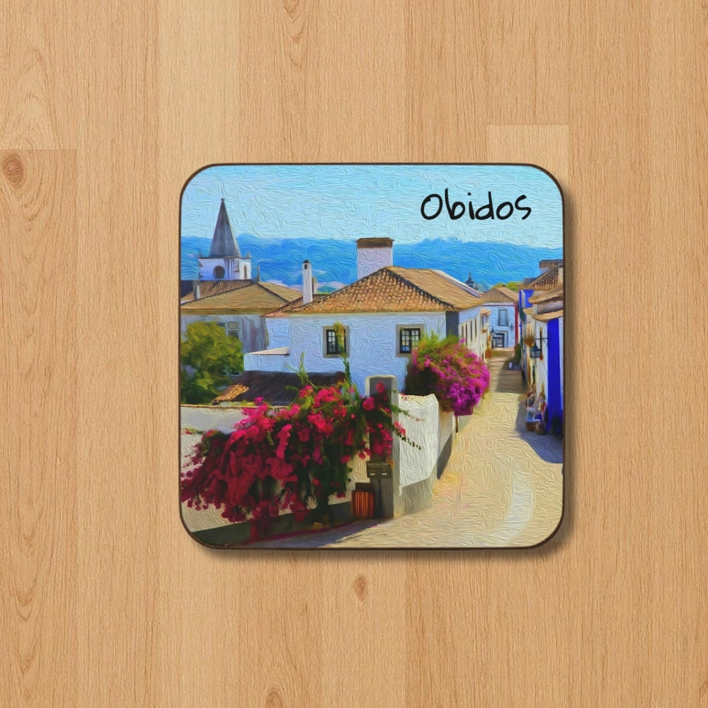 Obidos, Portugal | Medieval Village Cobblestone Street | Original Series Hardboard Coaster