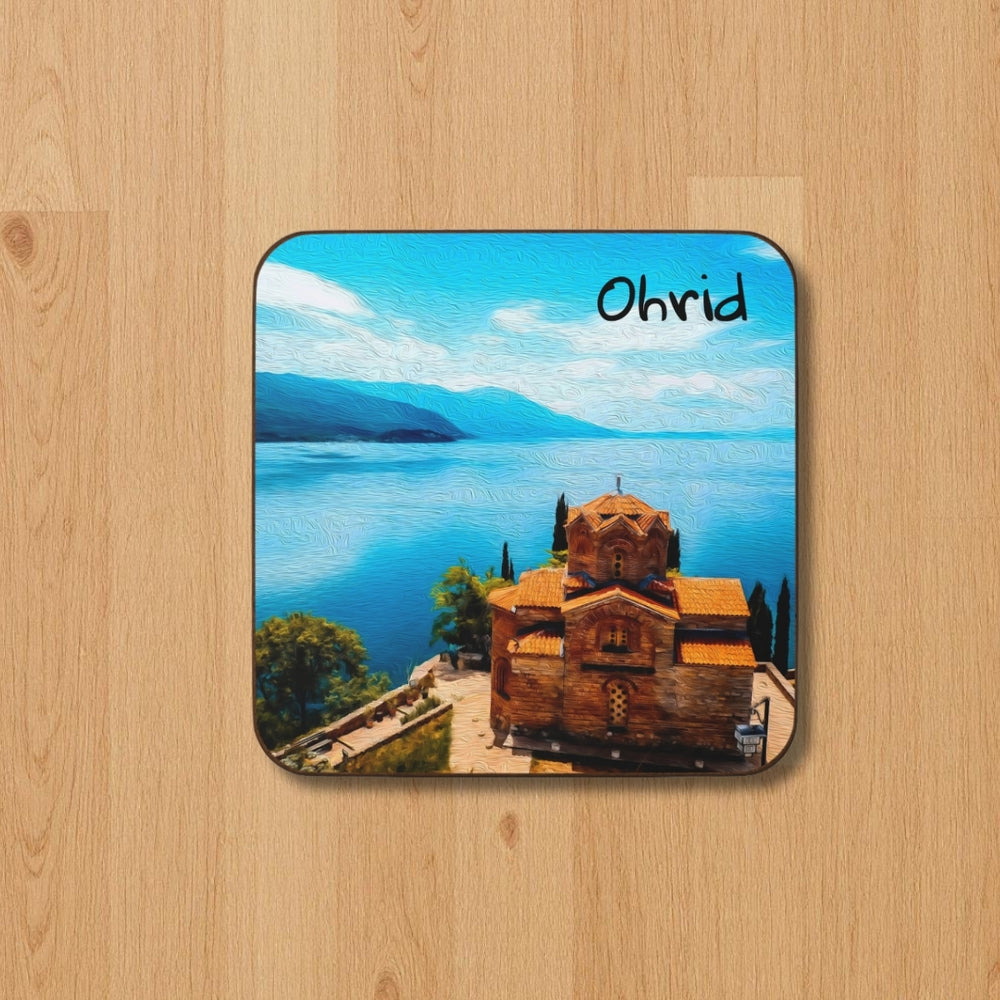 Ohrid, North Macedonia | Ancient Church by Lake | Original Series Hardboard Coaster