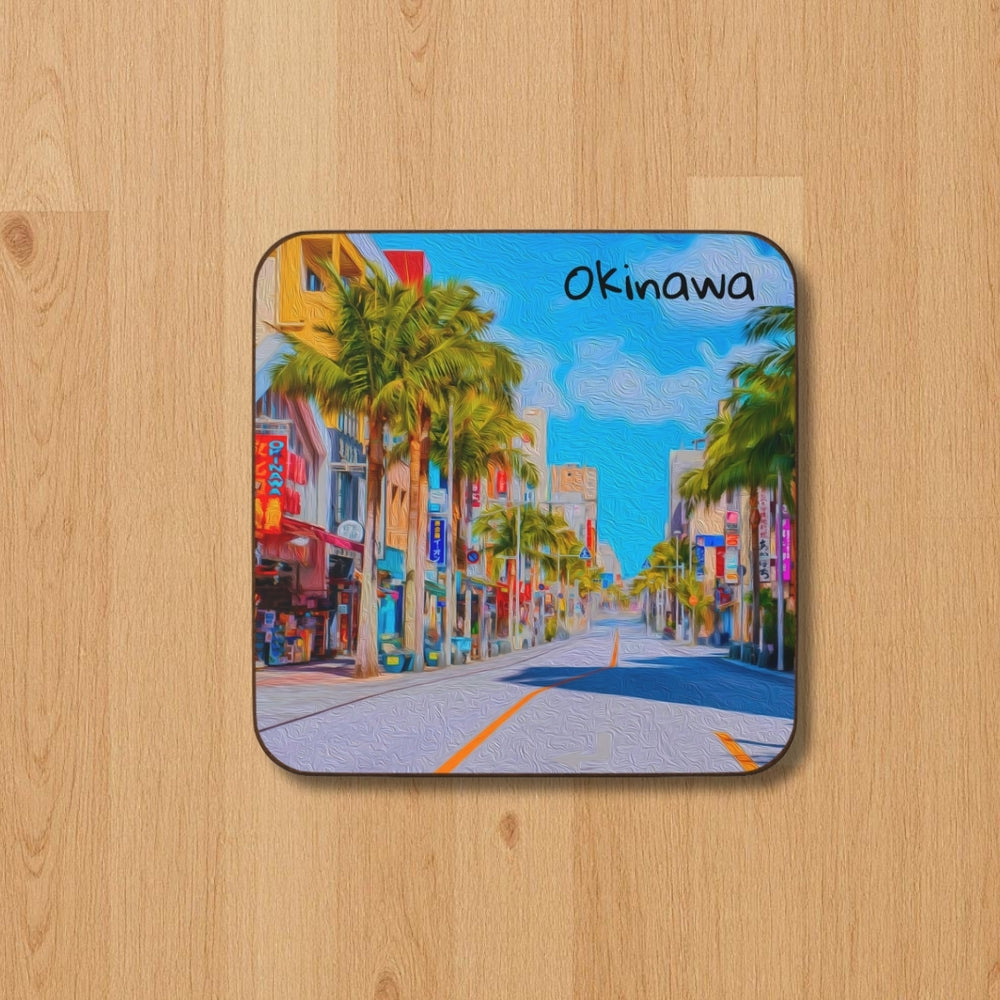 Okinawa, Japan | Kokusai Street Palm Boulevard | Original Series Hardboard Coaster