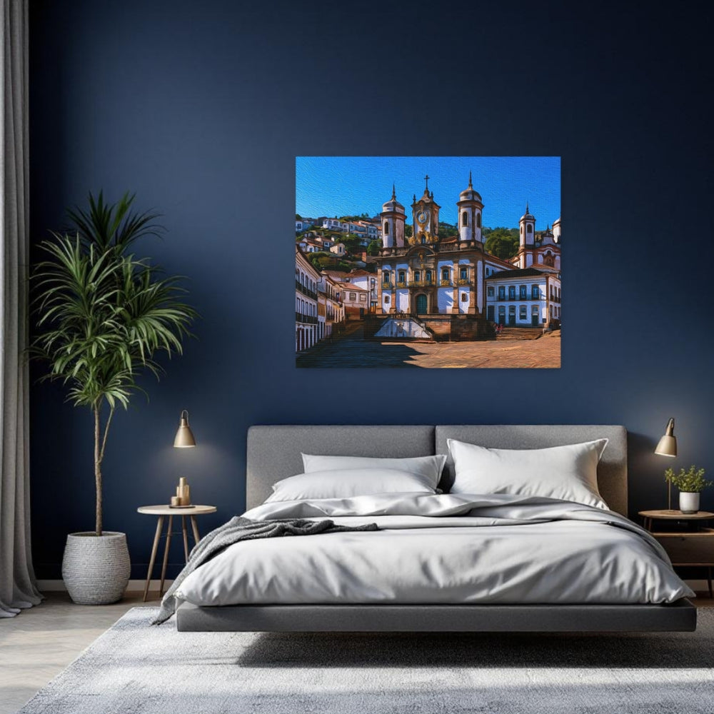 Ouro Preto, Brazil | Baroque Colonial Church Square | Original Series Gallery Canvas detail