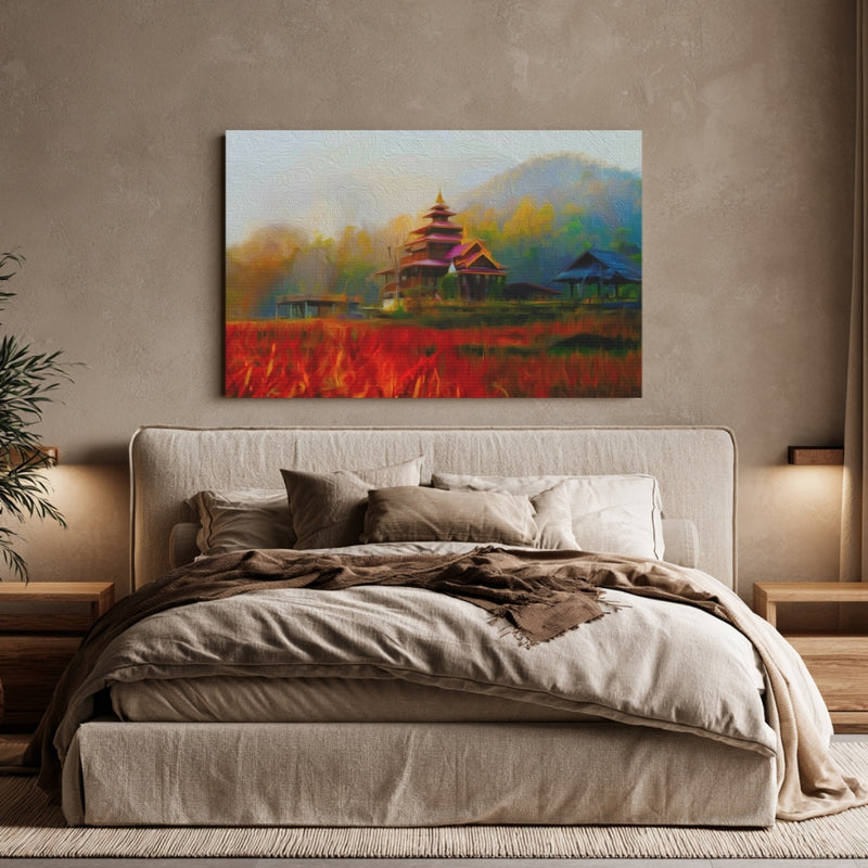 Misty Temple Rice Fields — Pai, Thailand, view 6