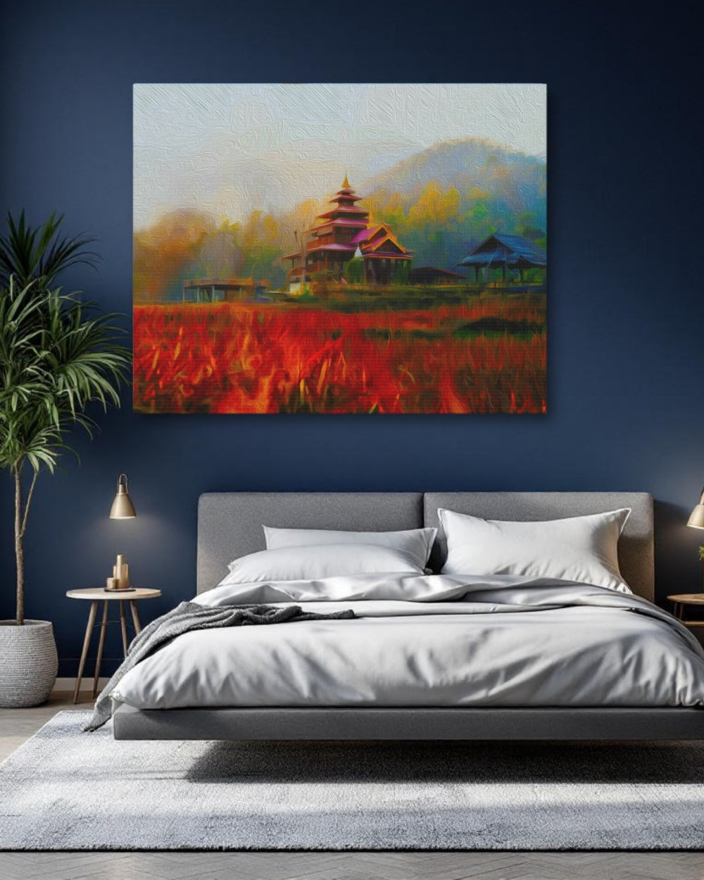 Pai, Thailand | Misty Temple Rice Fields | Original Series Gallery Canvas detail