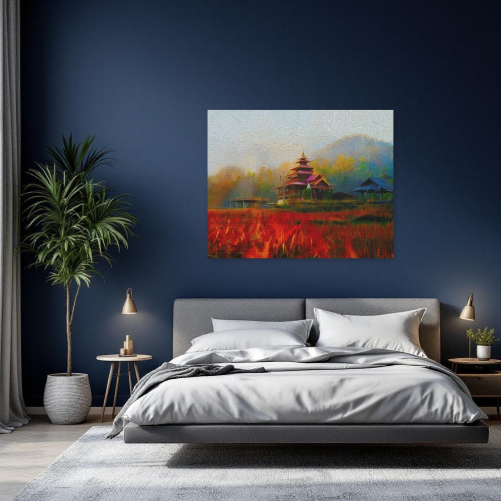 Pai, Thailand | Misty Temple Rice Fields | Original Series Gallery Canvas detail