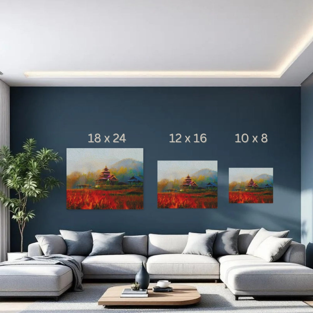 Pai, Thailand | Misty Temple Rice Fields | Original Series Gallery Canvas detail