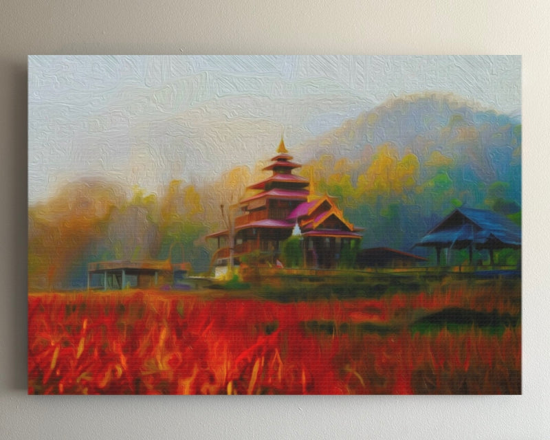 Misty Temple Rice Fields — Pai, Thailand