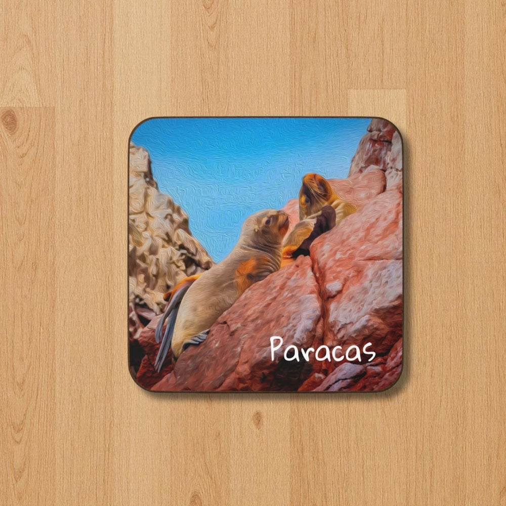 Paracas, Peru | Sea Lions on Rocky Cliffs | Original Series Hardboard Coaster