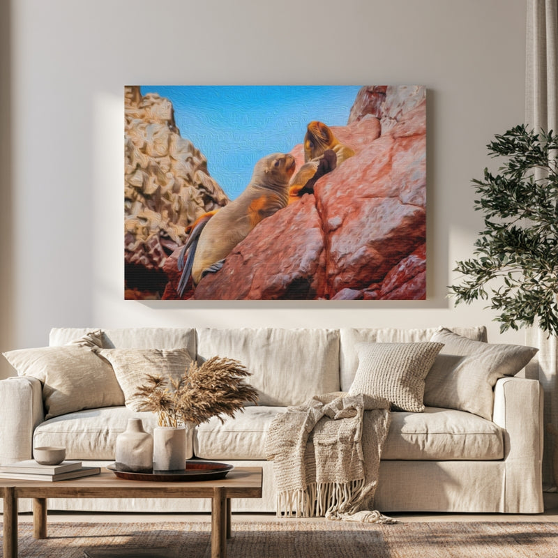 Sea Lions on Rocky Cliffs — Paracas, Peru, view 1