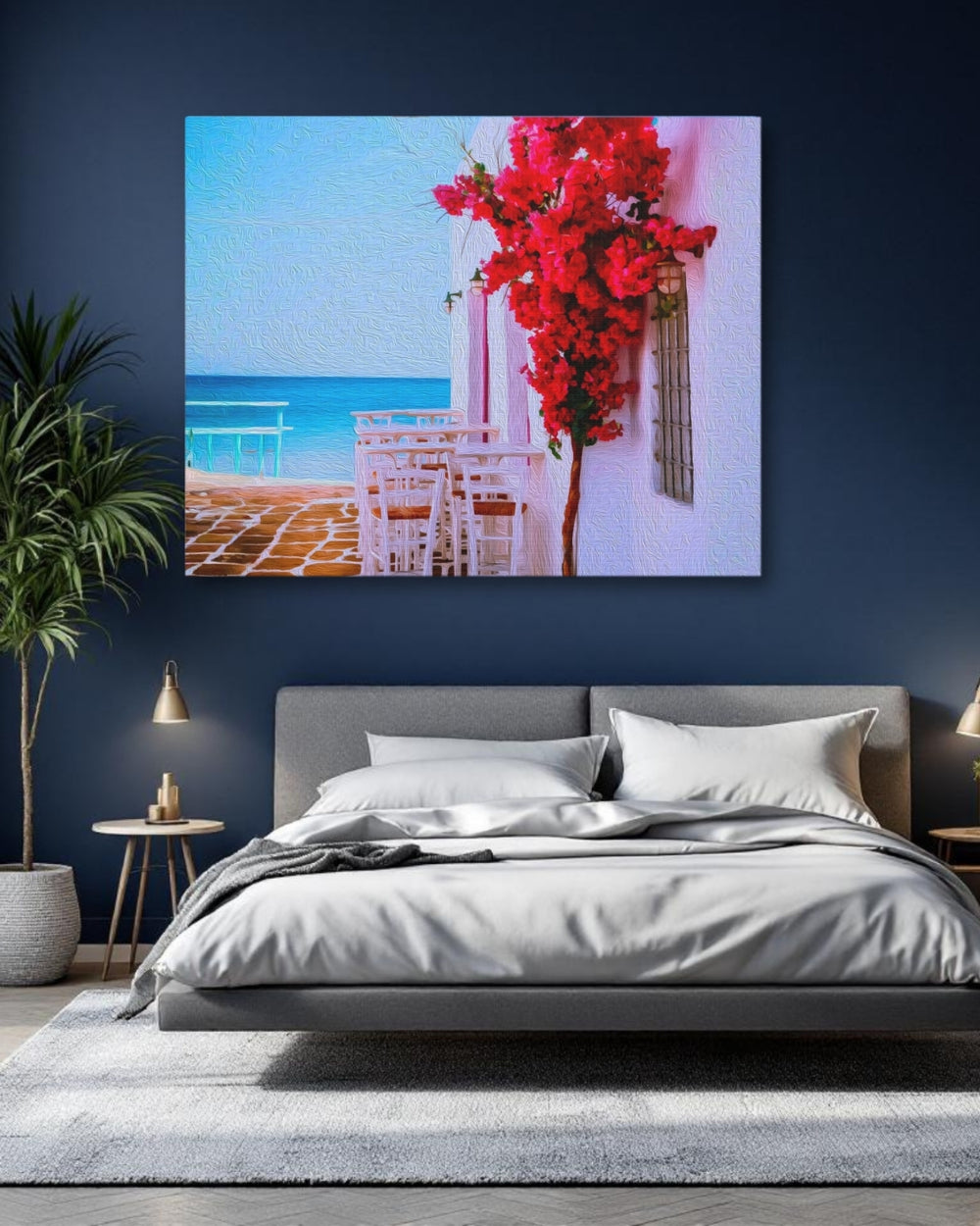 Paros, Greece | Seaside Bougainvillea Café Terrace | Original Series Gallery Canvas detail