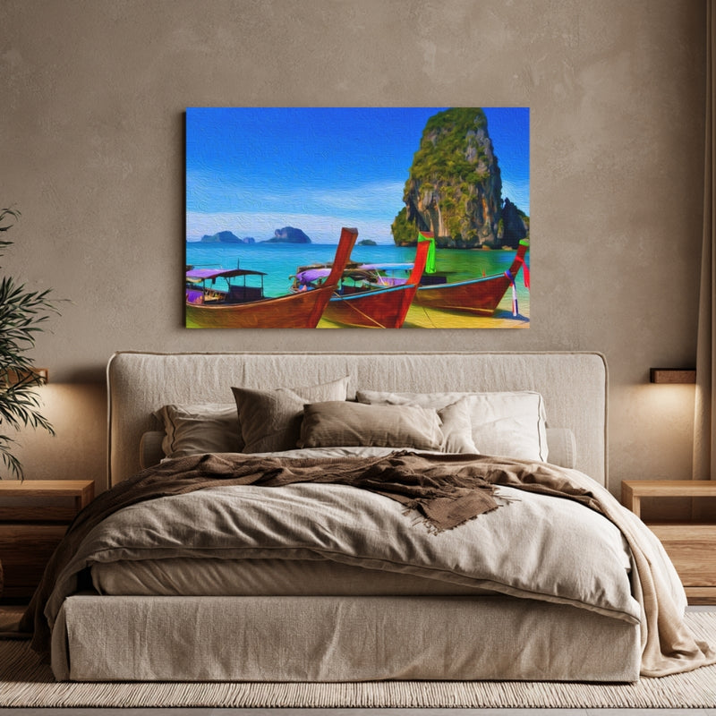 Longtail Boats Tropical Shore — Phi Phi Islands, Thailand, view 6