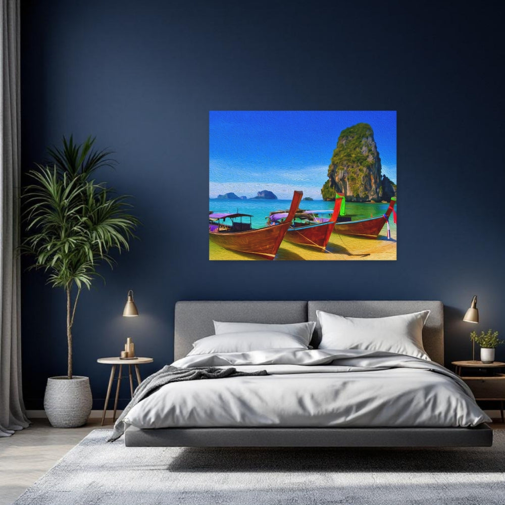 Phi Phi Islands, Thailand | Longtail Boats Tropical Shore | Original Series Gallery Canvas detail
