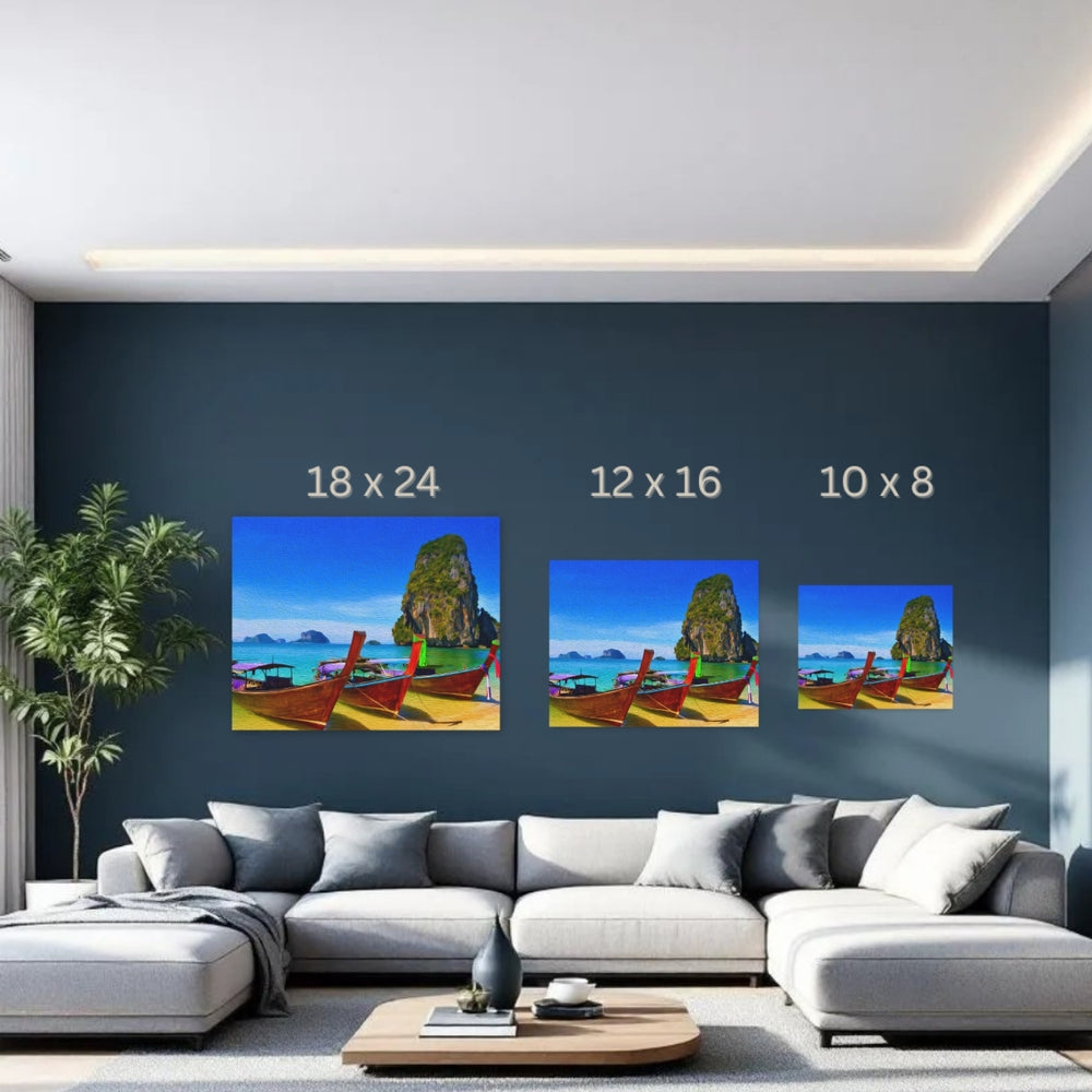Phi Phi Islands, Thailand | Longtail Boats Tropical Shore | Original Series Gallery Canvas detail