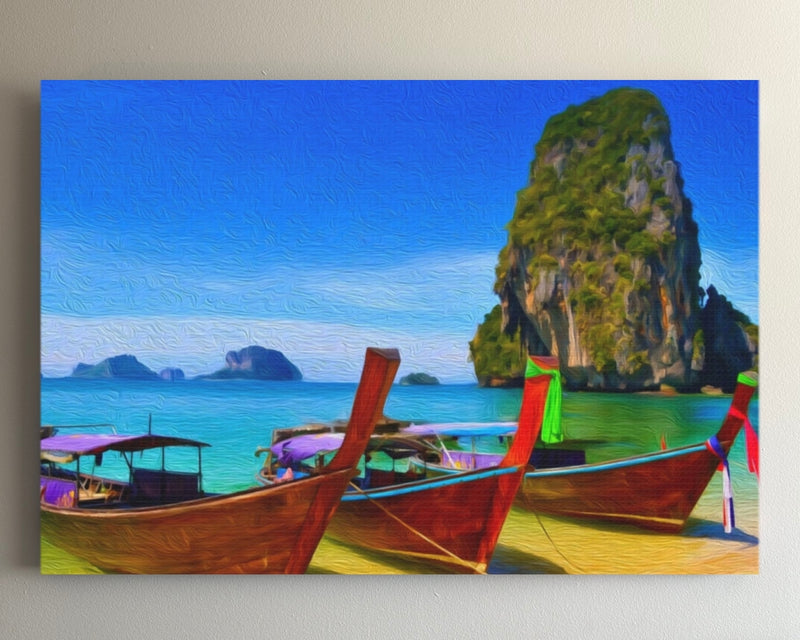 Longtail Boats Tropical Shore — Phi Phi Islands, Thailand