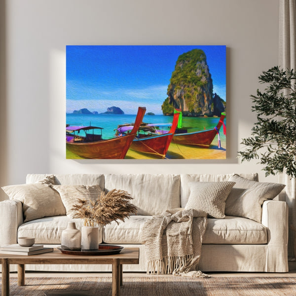 Phi Phi Islands, Thailand | Longtail Boats Tropical Shore | Original Series Gallery Canvas