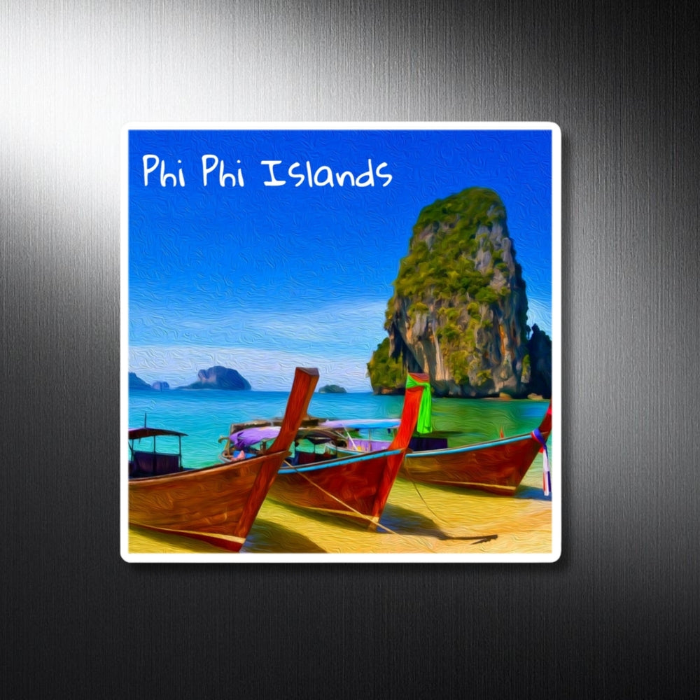 Phi Phi Islands, Thailand | Longtail Boats Tropical Shore | Original Series Decorative Magnet
