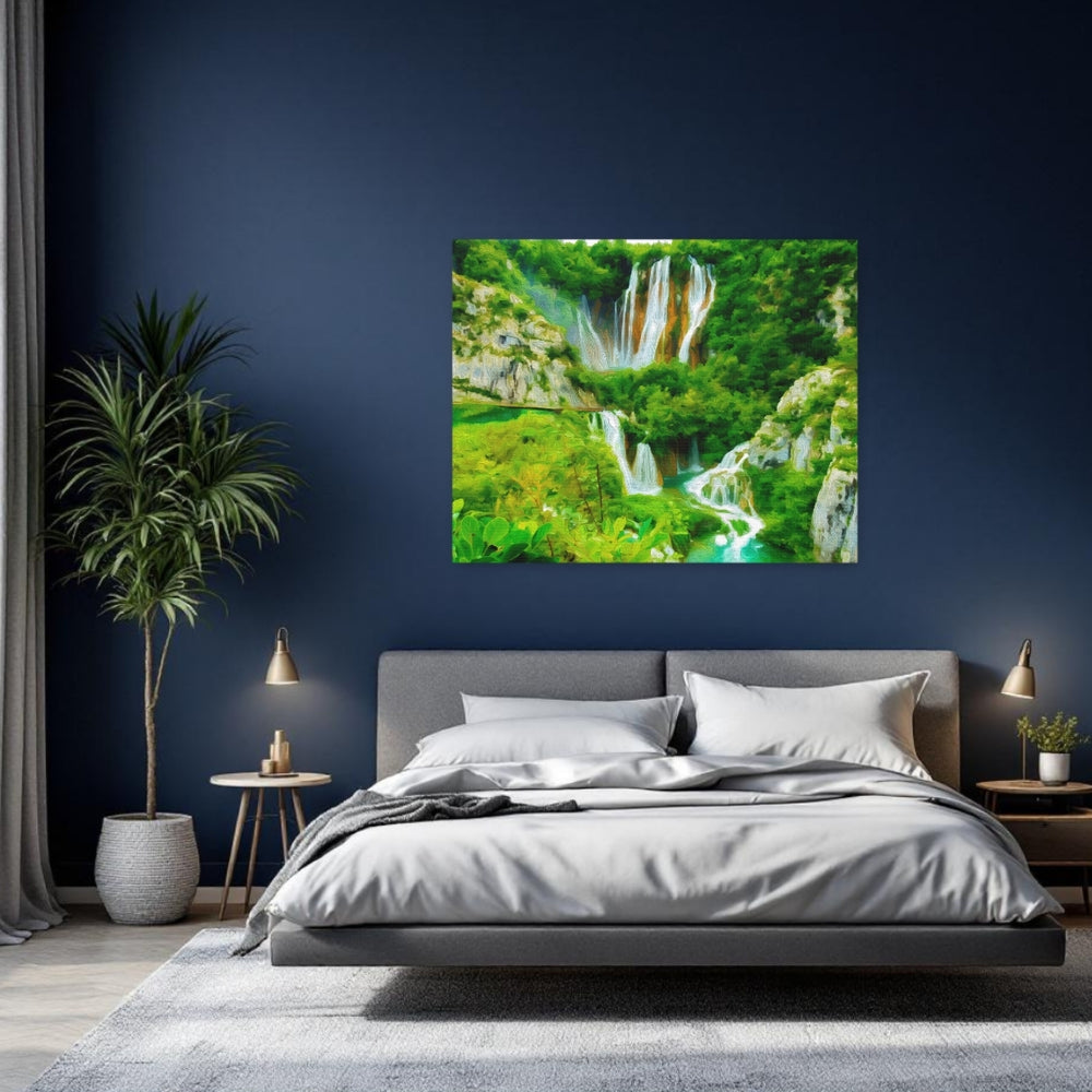 Plitvice Lakes, Croatia | Cascading Waterfalls Lush Canyon | Original Series Gallery Canvas detail