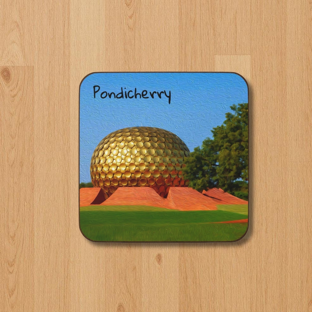 Pondicherry, India | Matrimandir Golden Sphere Auroville | Original Series Hardboard Coaster
