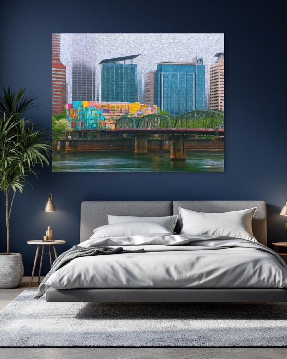 Portland, Oregon | Willamette River Bridge Skyline | Original Series Gallery Canvas detail