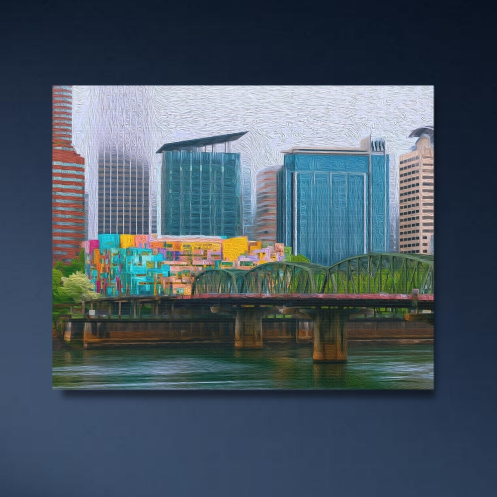 Portland, Oregon | Willamette River Bridge Skyline | Original Series Gallery Canvas detail