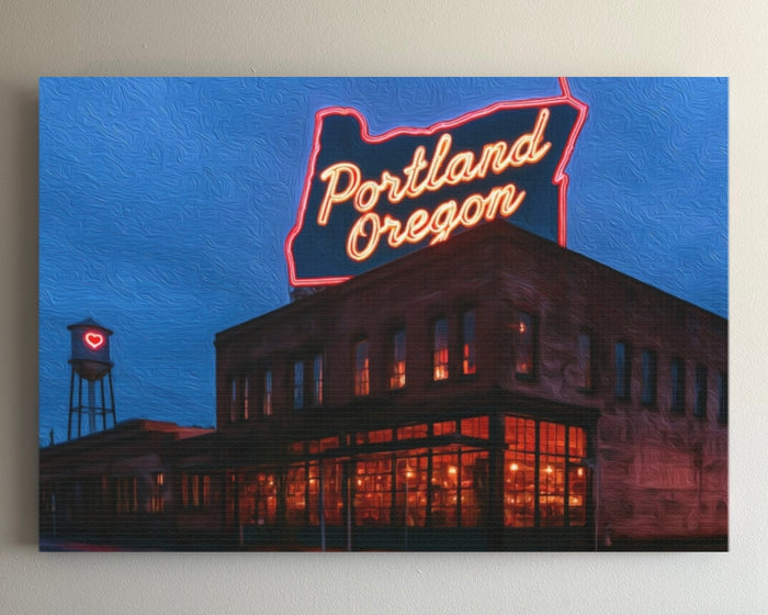 Portland Oregon Neon Sign &mdash; Portland watercolour canvas