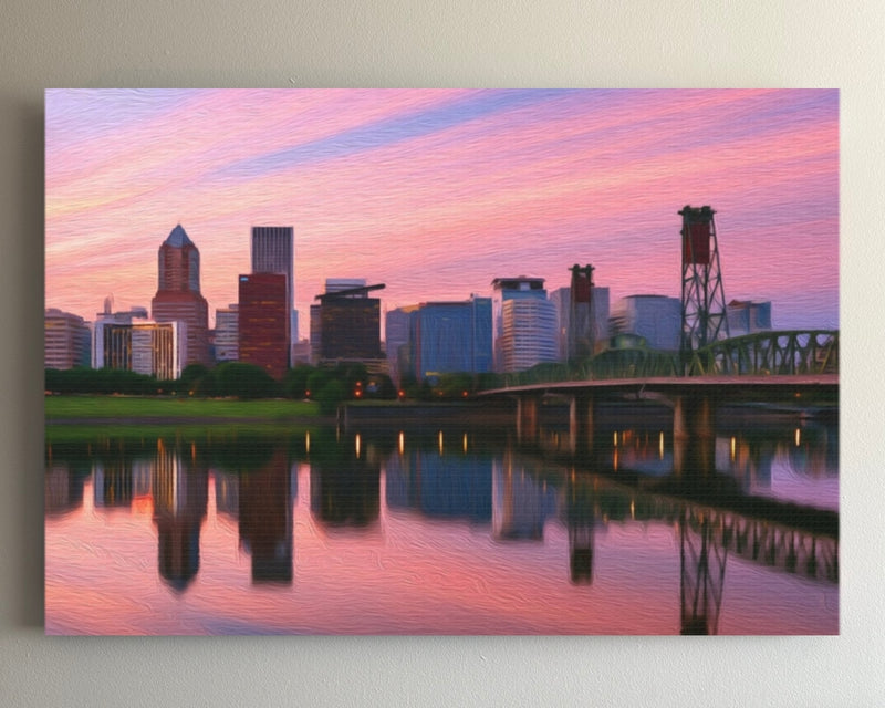 Portland Riverfront Skyline Sunset — Portland, Oregon