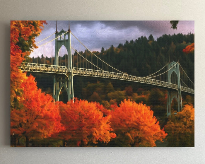 St. Johns Bridge Autumn &mdash; Portland watercolour canvas