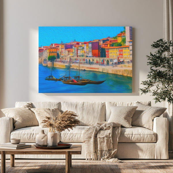 Porto, Portugal | Ribeira Waterfront & Rabelo Boats | Original Series Gallery Canvas