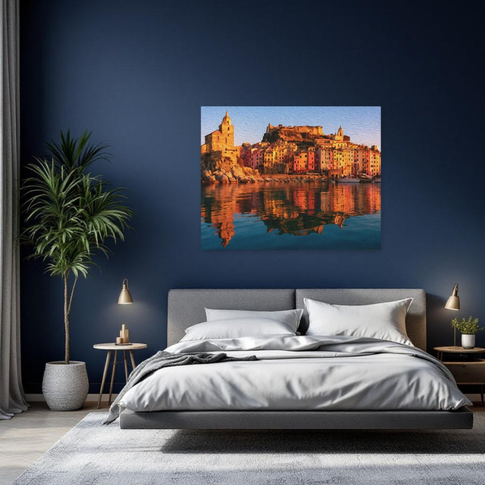 Porto Venere, Italy | Coastal Village Harbor Reflection | Original Series Gallery Canvas detail